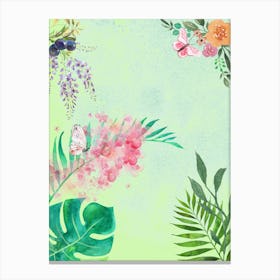 Watercolor Of Flowers And Leaves Garden Illustration Canvas Print