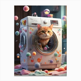 Cat In Washing Machine 9 Canvas Print