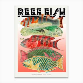 Reef Fishes Graphic Wall Art Vintage Unique Eclectic Canvas Print