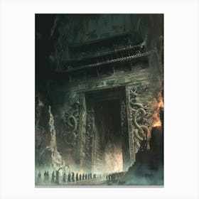 The Gates Of Chinese Hell First Layer Of Chinese Hell Hell S Gate In China Is Made Of Human Bones , Ancient Majestic Gate In The Dark ,The Gate Is Slightly Opened With A Gap, And Many Souls Enter The Gate In An Orderly Manner Wi Leinwandbild