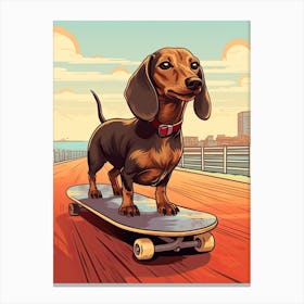 Dachshund Dog Skateboarding Illustration 2 Canvas Print