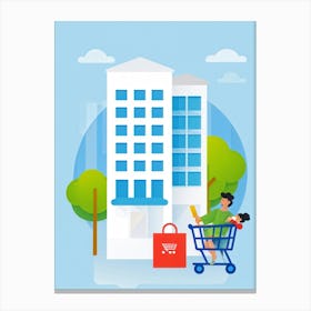 Shopping Cart On A Street Canvas Print