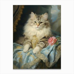 Cat On A Throne With A Blue Dress Canvas Print