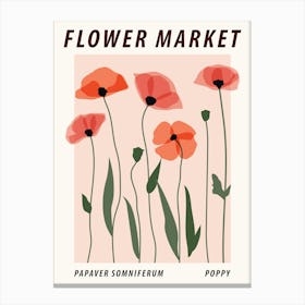 Flower market Poppy, Pink floral botanical print Canvas Print