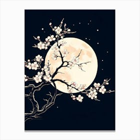 Cherry Blossom Tree With Moon Canvas Print