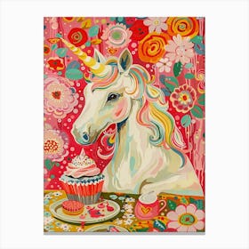 Floral Fauvism Style Unicorn & Cupcakes 2 Canvas Print