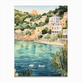 Swimming In Crete Greece Watercolour Canvas Print