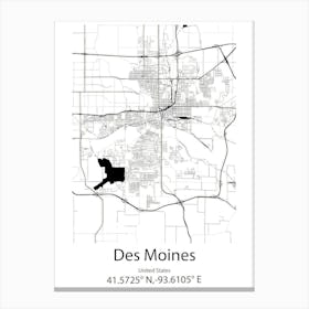 Des Moines,United States Minimalist Map Canvas Print