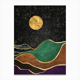 Moonlight - Gold landscape with moon #4 Canvas Print