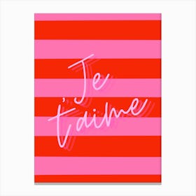 Pink & Red Stripes Je T'aime Canvas Print