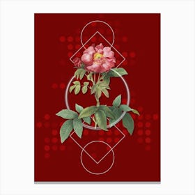 Vintage Provins Rose Botanical with Geometric Line Motif and Dot Pattern n.0087 Canvas Print