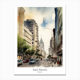 Sao Paulo Brazil Watercolour Travel Poster 2 Canvas Print