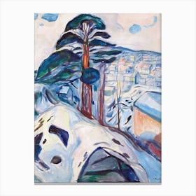 Winter in Kragerø by Edvard Munch (1916) Winter Print, Tree in the Snow Canvas Print