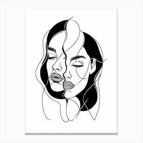 Two Women'S Faces Minimalist Line Art Monoline Illustration Canvas Print