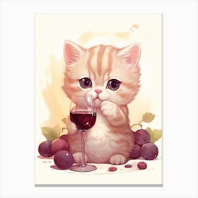 Kawaii Cat Drawings Tasting Wine 3 Canvas Print