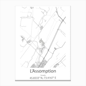 L Assomption,Canada Minimalist Map Canvas Print