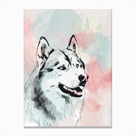 Husky Dog Pastel Line Painting 2 Canvas Print