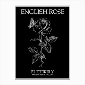English Rose Butterfly Line Drawing 2 Poster Inverted Canvas Print