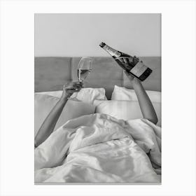 Woman Drinking Wine In Bed Canvas Print