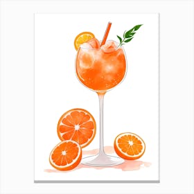 Aperol With Ice And Orange Watercolor Vertical Composition 50 Canvas Print
