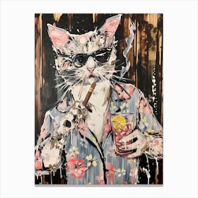 Animal Party: Crumpled Cute Critters with Cocktails and Cigars Hawaiian Cat Canvas Print