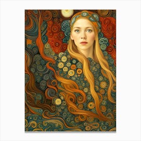 Artistic Symphony Flower Maiden By Klimt And Van Gogh Canvas Print