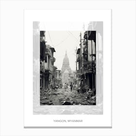 Poster Of Yangon, Myanmar, Black And White Old Photo 1 Canvas Print