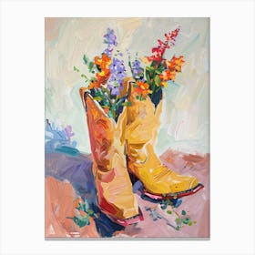 Cowboy Boots And Wildflowers Black Cohos Canvas Print