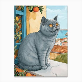 British Shorthair Cat Storybook Illustration 4 Canvas Print