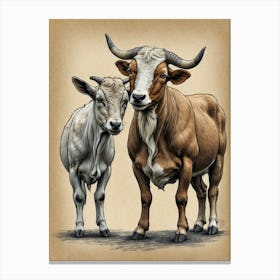 Bull And Calf Canvas Print