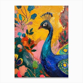 Peacock Mustard Textured Brushstroke Painting Canvas Print