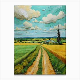 Green plains, distant hills, country houses,renewal and hope,life,spring acrylic colors.9 Canvas Print