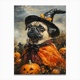 Halloween Pugs In Oil 5 Canvas Print