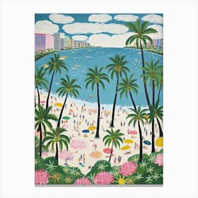 Waikiki Beach, Honolulu, Hawaii, Matisse And Rousseau Style 3 Canvas Print