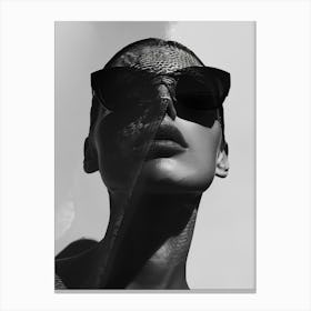 Black And White Portrait Of A Woman Wearing Sunglasses Canvas Print