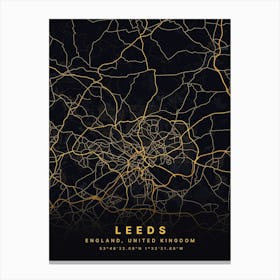 Leeds England Black And Gold Map Canvas Print