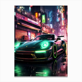 Neon Car At Night Canvas Print