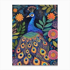 Folk Colourful Peacock 4 Canvas Print