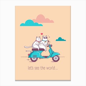 Cats on vespa seeing the world Canvas Print