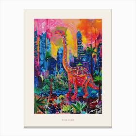 Pink Colourful Dinosaur Landscape Painting Poster Canvas Print