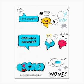 Cartoon Motion Lines And Speech Bubbles Hand Drawn Set Executing Character Movements And Dialogues (6) Canvas Print