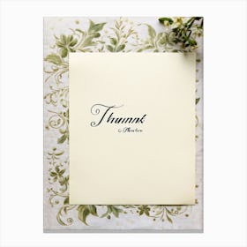 Calligraphy Of An Elegant Thank You Note Swirling And Flourishing Script Positioned Centrally On (6) Canvas Print