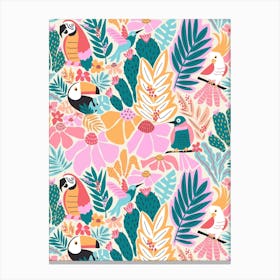 Joyful Jungle Birds in the Pastel Tropics Canvas Print