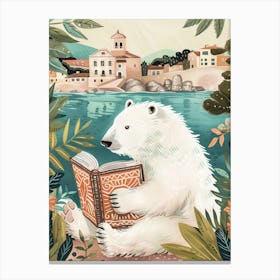 Polar Bear Reading Storybook Illustration 1 Canvas Print
