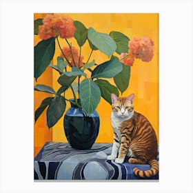 Hydrangea Flower Vase And A Cat, A Painting In The Style Of Matisse 0 Canvas Print