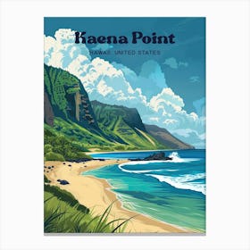 Kaena Point Hawaii Beach Travel Illustration Canvas Print