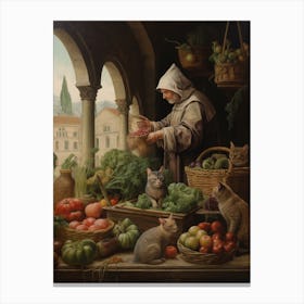 Cat At Medieval Fruit Market 2 Canvas Print
