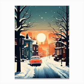 Winter Travel Night Illustration Boston Usa 4 Canvas Print