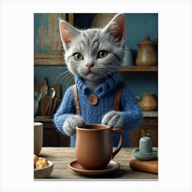 Cat In Blue Sweater Canvas Print