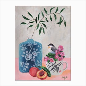 Chinoiserie Peach And Bird Canvas Print